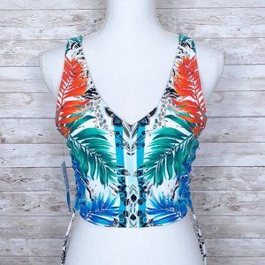 Skinny Dippers Tankini Swim Top L Rouched Sides Tropical 960